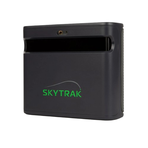 SkyTrak angled camera-lens face with SKYTRAK wordmark
